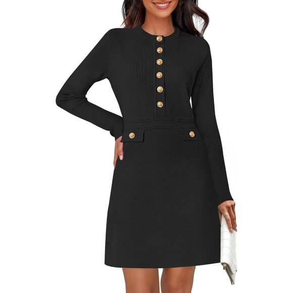 Fall 2025 Long Sleeve Bodycon Black Sweater Dress for Women Winter Formal Mini - Picture 1 of 6